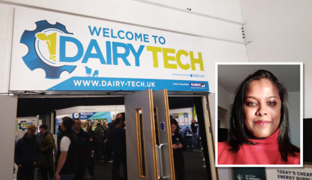 DairyTech sign and woman