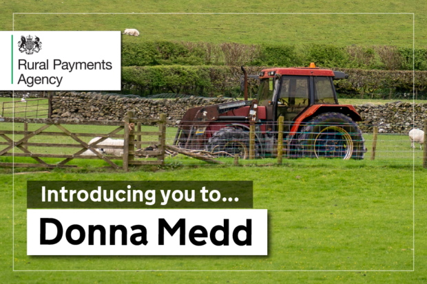 Introducing you to Donna Medd title image. Red tractor in green field. Title boxes with blog title contained within